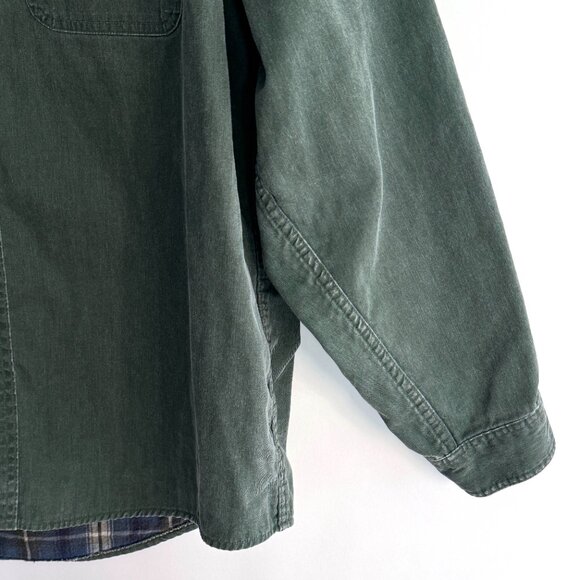 VTG LL Bean Men’s Hurricane Plaid Flannel Lined Green Canvas Shirt OMS96 Large - Picture 2 of 8